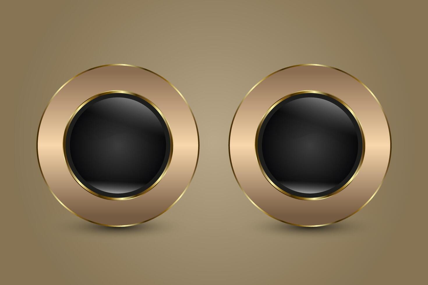 Two Luxury digital circle icon with a smooth black surface and shimmering gold outline. with Modern Elegant Button For Web, UI, UX, and Technology Element illustration vector