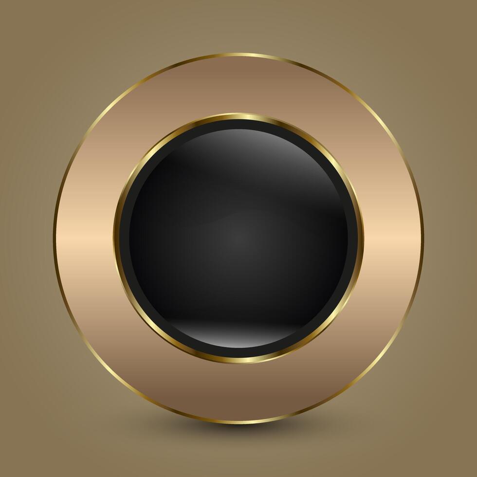A premium digital circle icon with a smooth black surface and shimmering gold outline. with Modern Elegant Button For Web, UI, UX, and Technology Element illustration vector