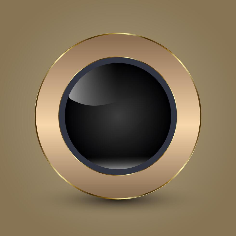 A Luxury sleek black button encased in a golden ring, radiating elegance and premium sophistication on isolated background, A Luxury Circle button with Golden Frame vector