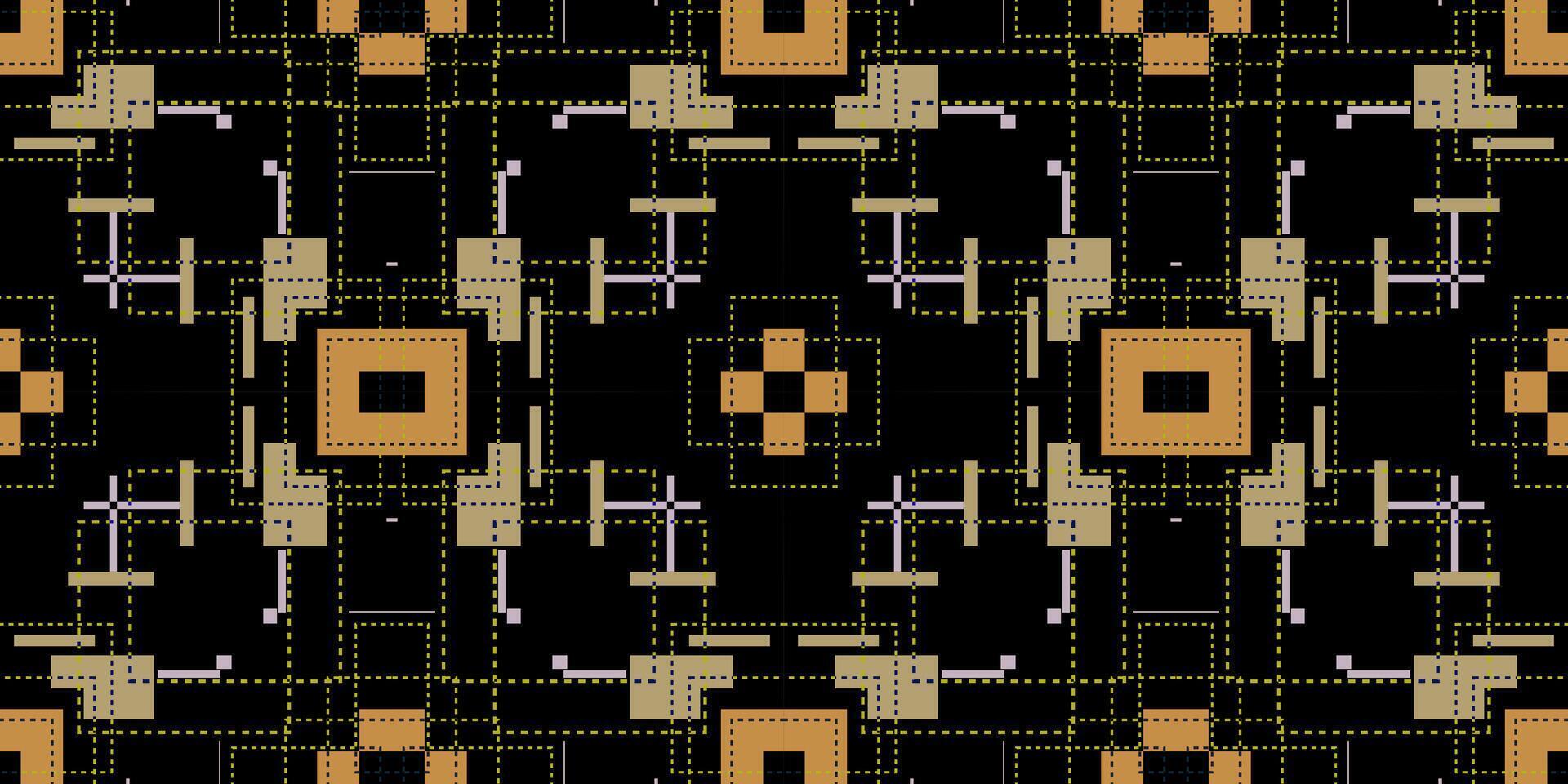abstract Geometric Pixel Art Kaleidoscope Background. stripes seamless pattern. Black, Gold, and Beige Minimalist Grid Pattern. Dotted Line and Square Motif Abstract Graphic vector