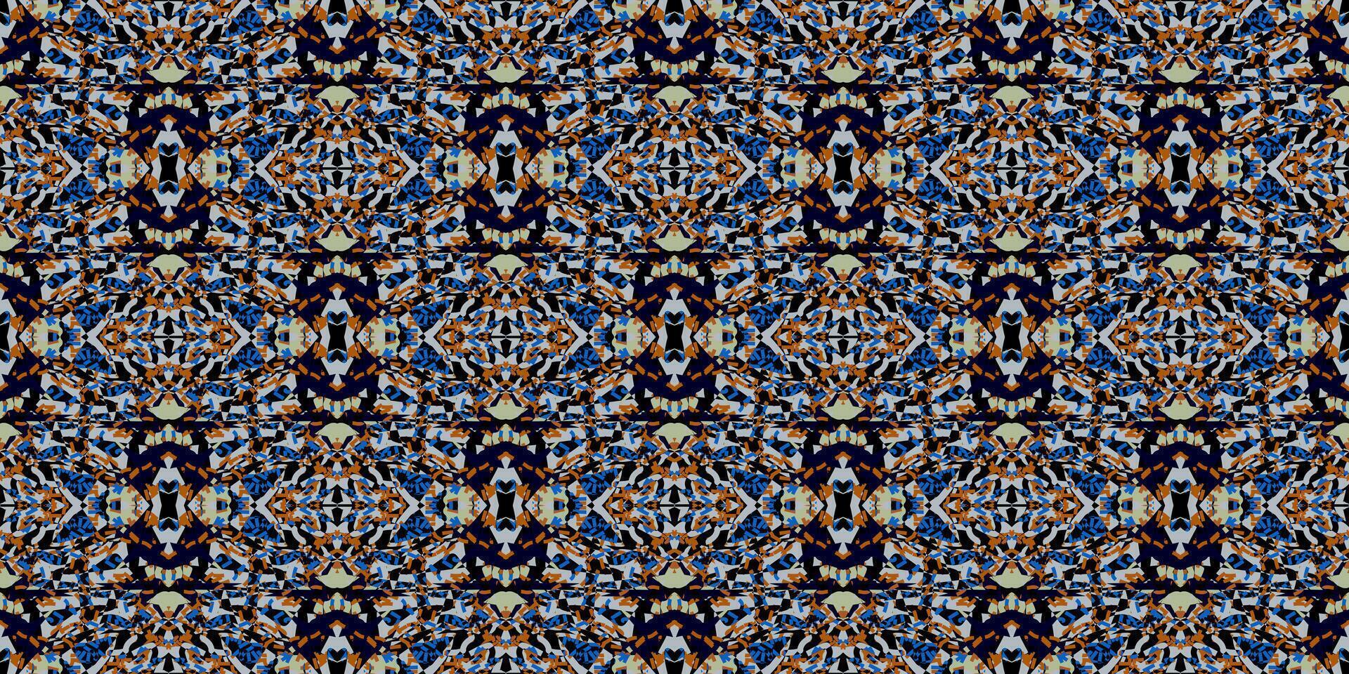 Decorative Abstract Pixelated Textile Pattern. Mosaic Art Wallpaper Background. Seamless Abstract Kaleidoscope Shard Pattern. Intricate Symmetrical Repeating Geometric Texture vector