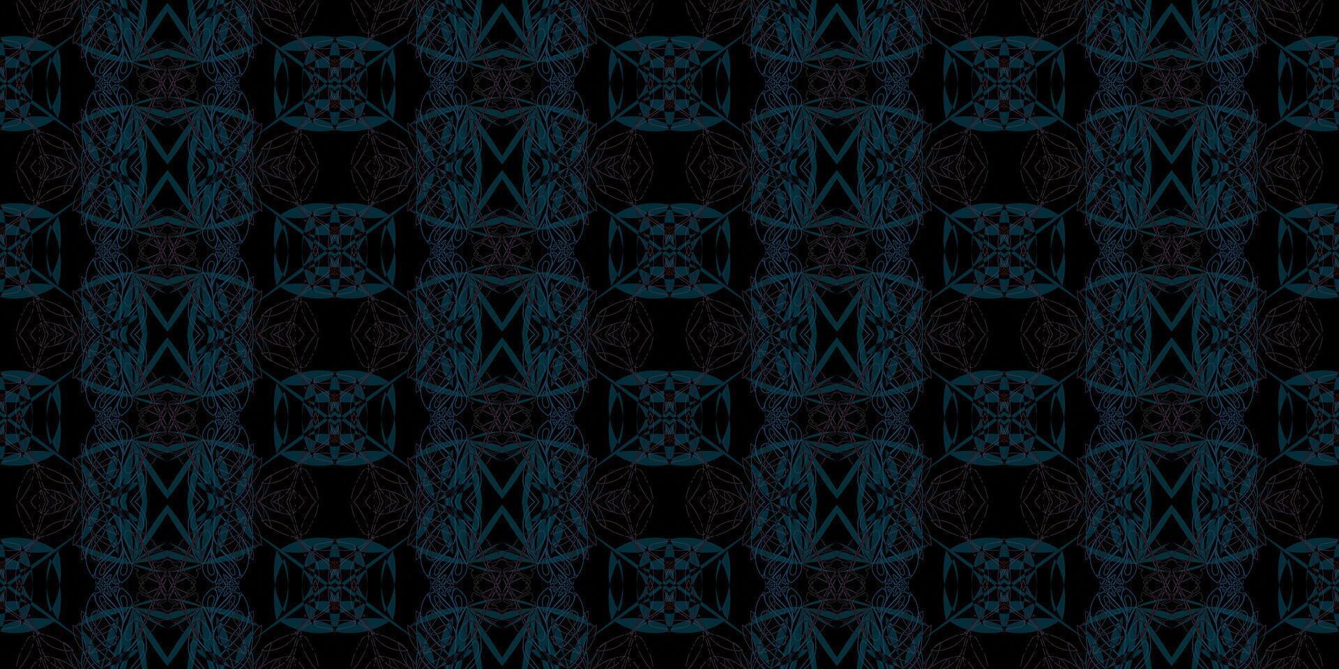 Dark Ornate Abstract Seamless Pattern with Fractal Lines. Luxurious Intricate Symmetrical Geometric Background Tile. Modern Abstract Damask Style Dark Background vector