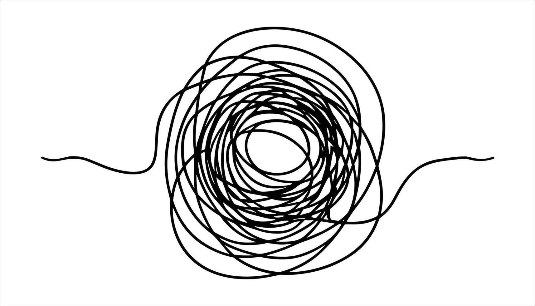 negro enredado Escribiendo líneas formando un caótico circular modelo en un blanco antecedentes resumen vector