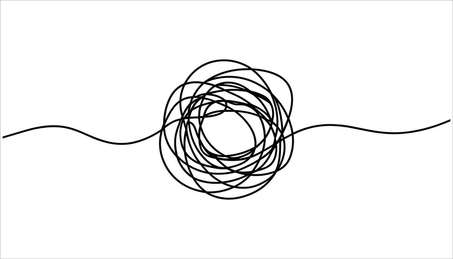 Black tangled scribble line with wavy ends on white background abstract chaos vector