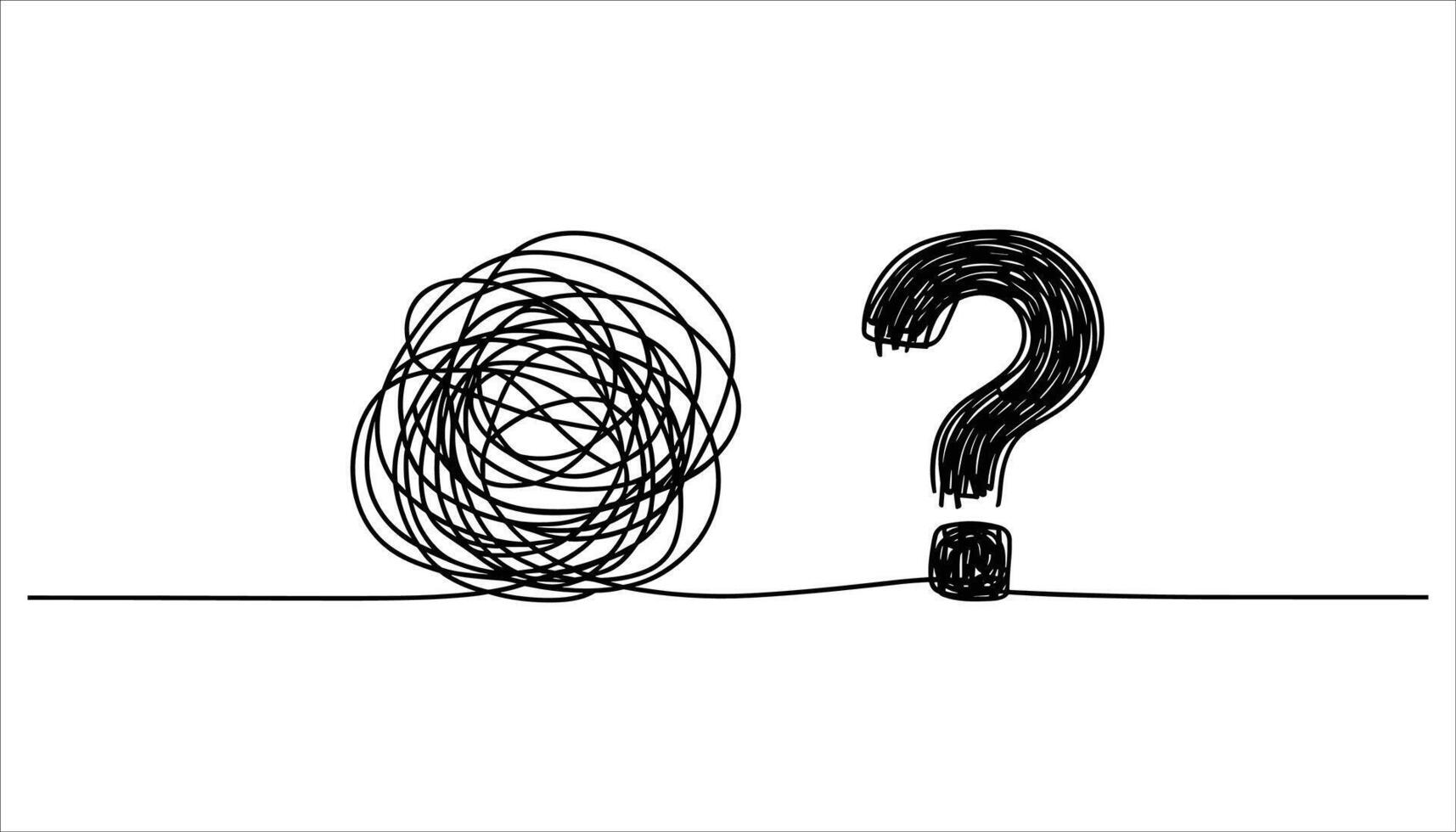 Black scribbled tangled line and question mark symbol on white background confusion vector