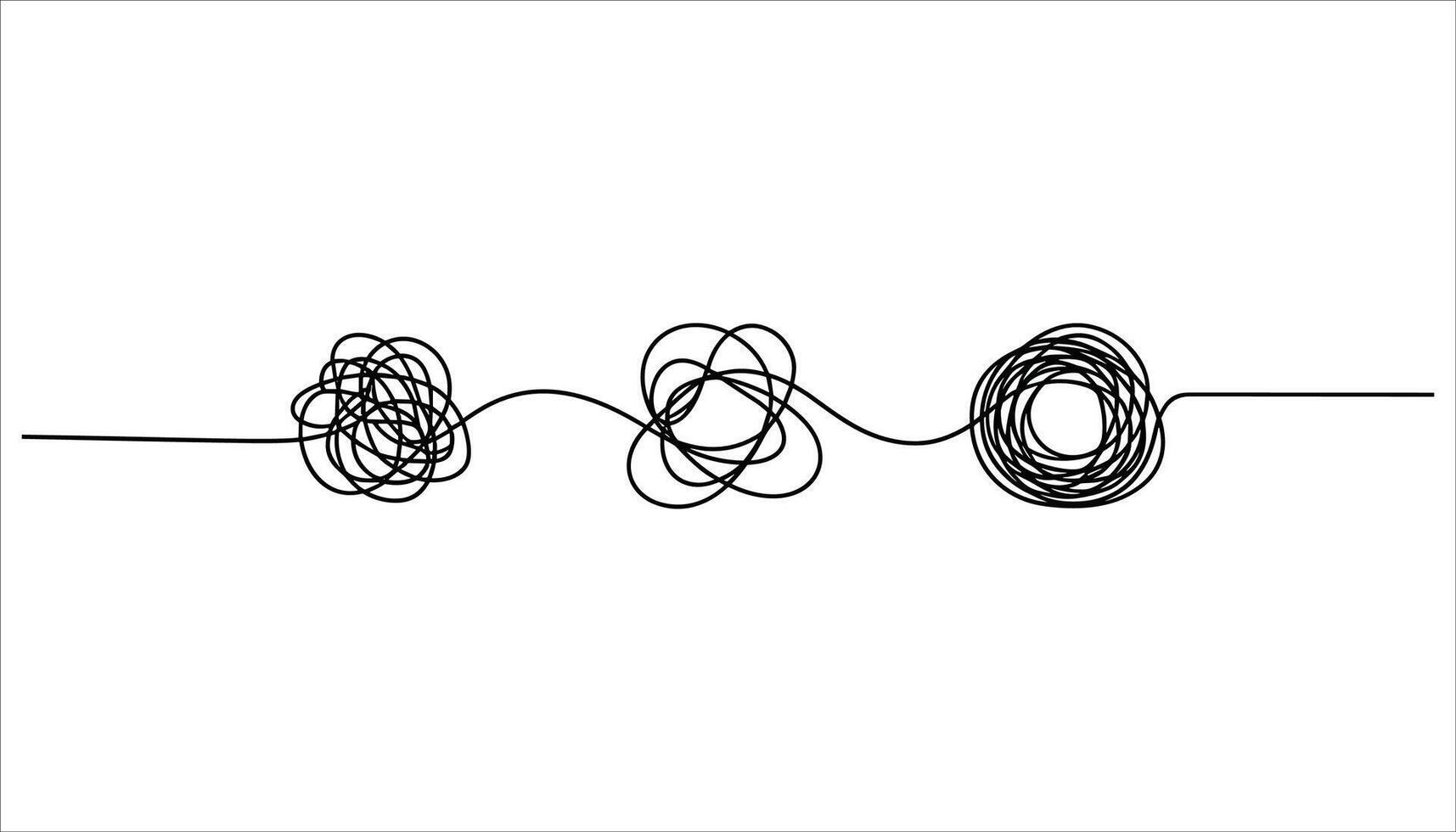 Black tangled line on white background showing progression from chaos to order confusion vector