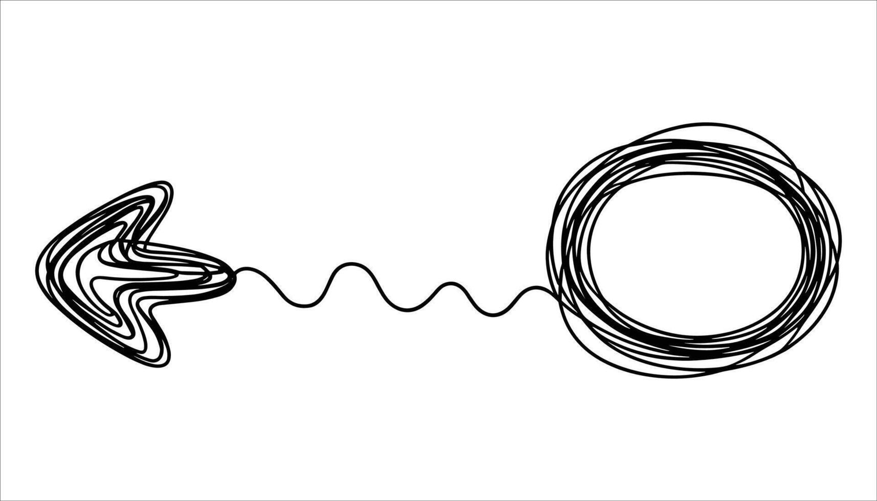 Black abstract arrow pointing left from tangled circle on white background vector