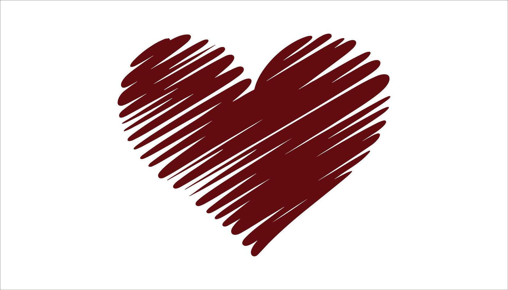 Dark red scribbled heart shape on a white background with visible brush strokes love symbol vector