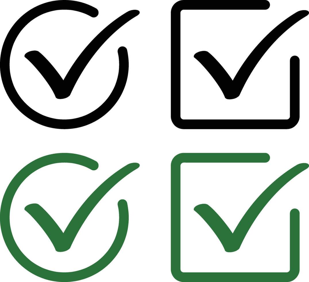 checkmark icons green tick box, check list circle frame - checkbox symbol sign. vector