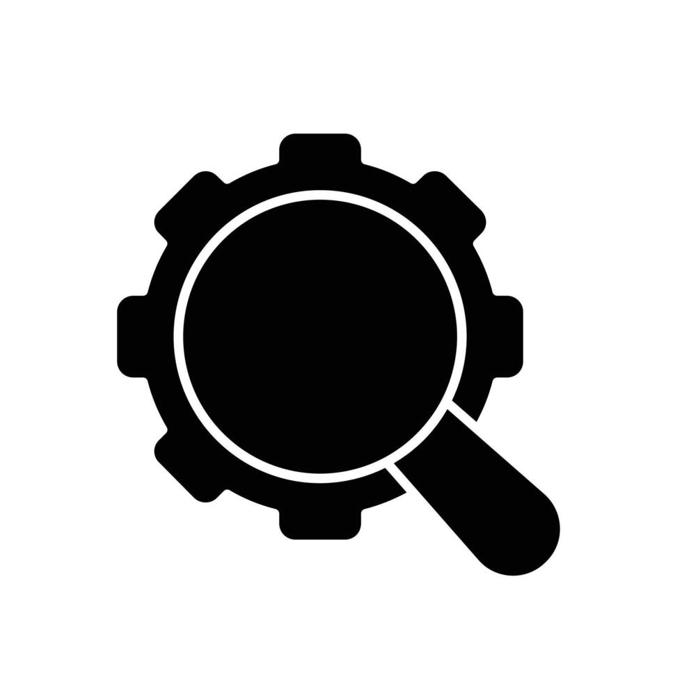 seo icon. management. magnifying glass with gear, on a white background. Automatic, optimization, ease. Flat design style vector