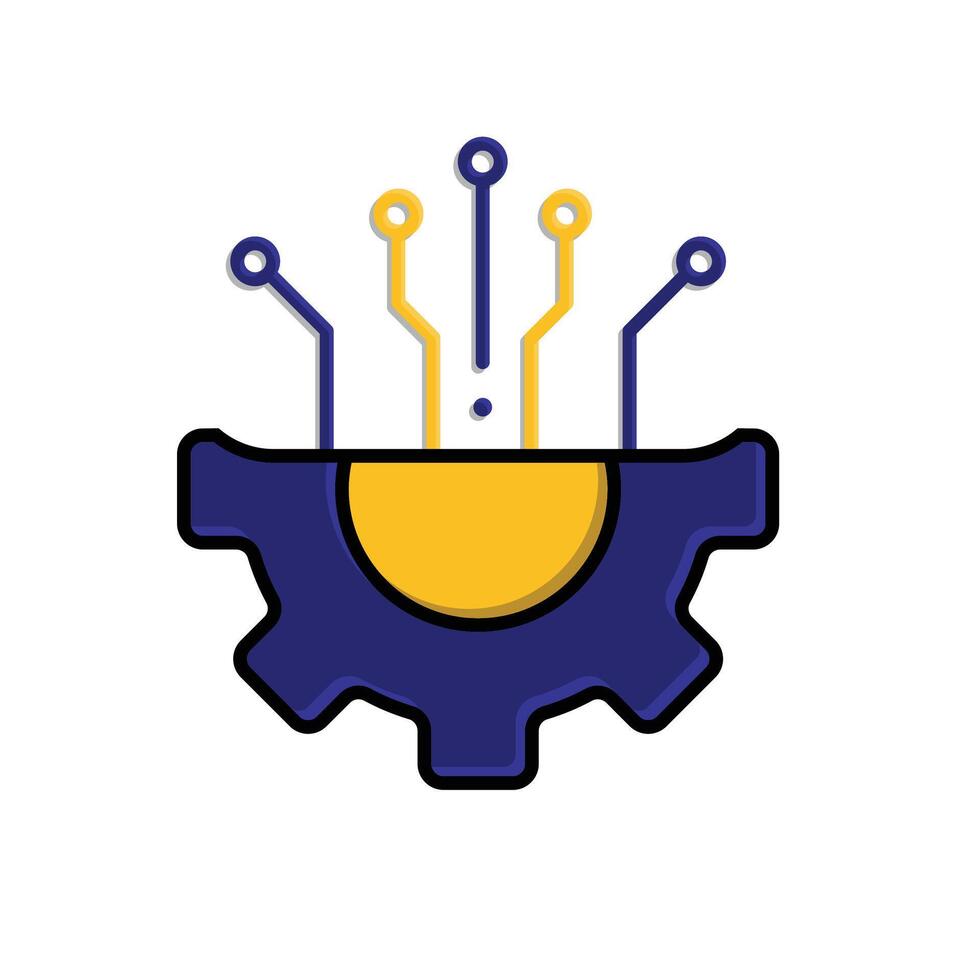 machine learning icon. management. artificial intelligence. gear with trace. Automatic, optimization, ease. isometric design style vector