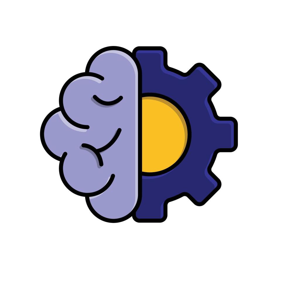 machine learning icon. management. combination of gear and brain. Automatic, optimization, ease. isometric design style vector