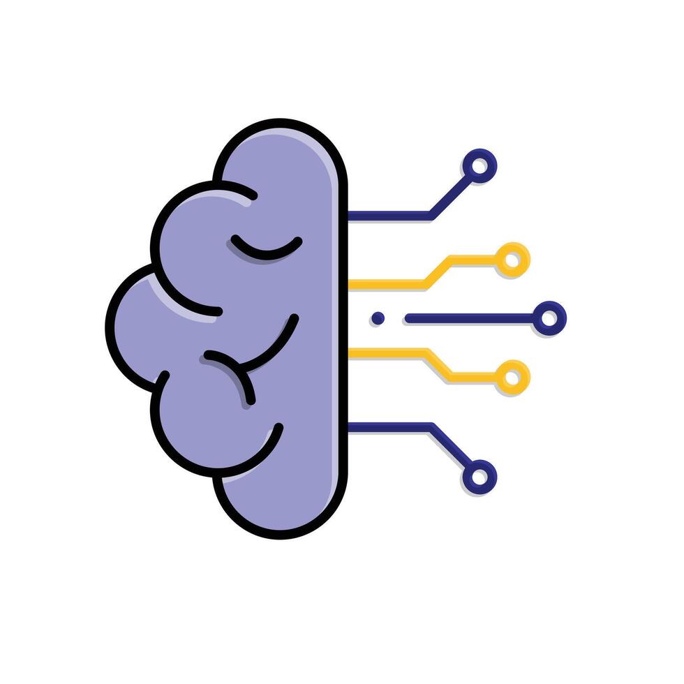 machine learning icon. management. brain with trace on white background. Automatic, optimization, ease. isometric design style vector