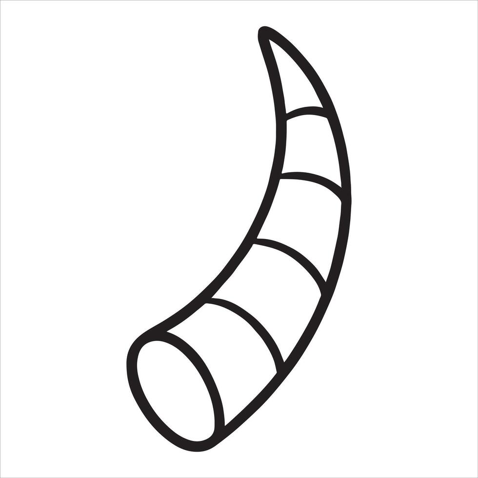 Curved horn with segmented texture simple line art silhouette a white background vector
