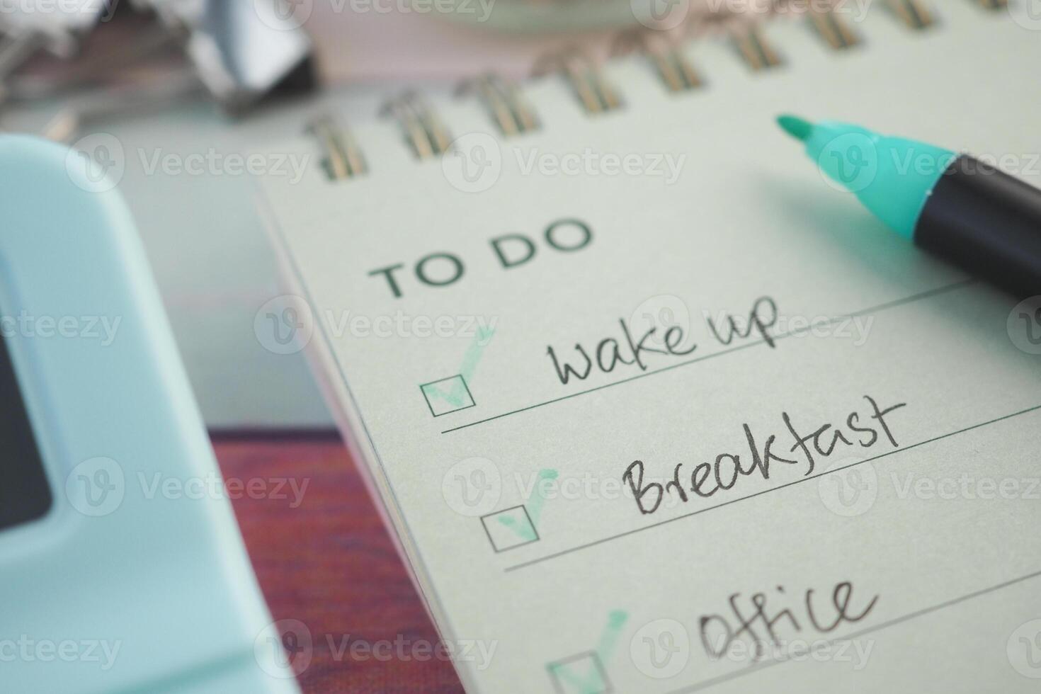 Task list with morning routine for a productive day photo