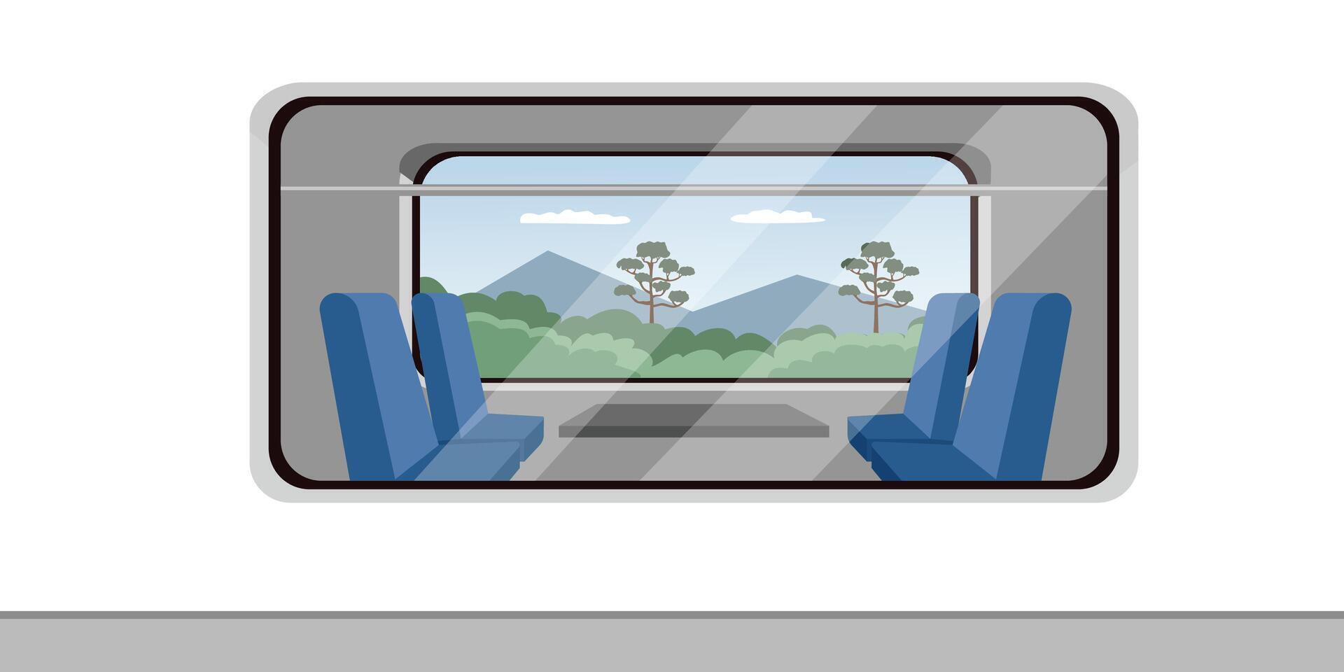 Scenic View from a Train Window. Traveling by Train. Train Cabin Seat with Window View. Window train from outside. vector