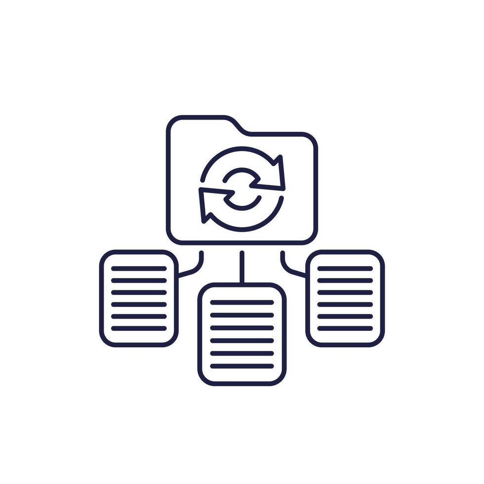 datos recuperación línea icono con carpeta y documentos vector