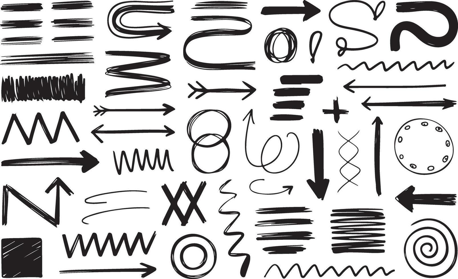 Hand Drawn Arrows Doodle Scribble Artistic Marks Pointer Direction Element Set vector