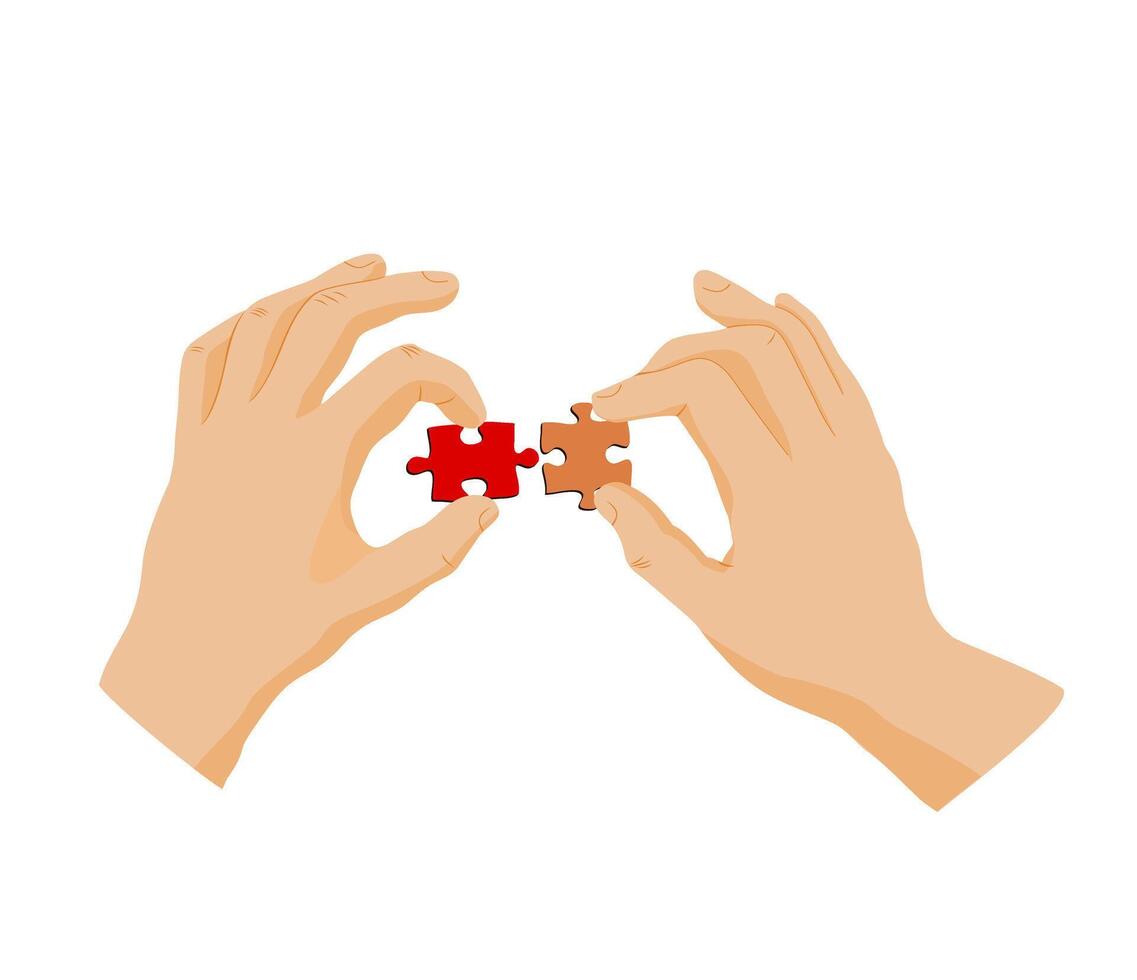 Teamwork concept. Team connecting puzzle. Symbol of Cooperation, partnership. Business strategy metaphor. Puzzle hold in hands businessman vector