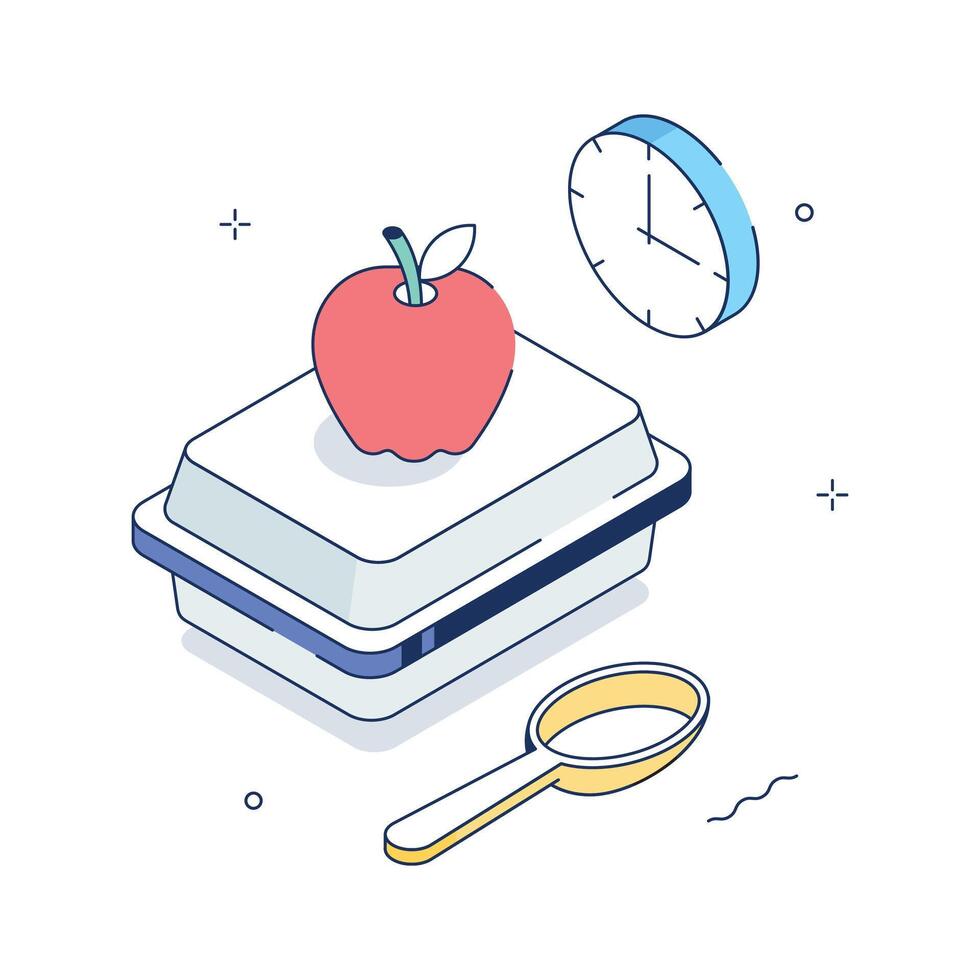 Apple on container with clock and magnifier vector