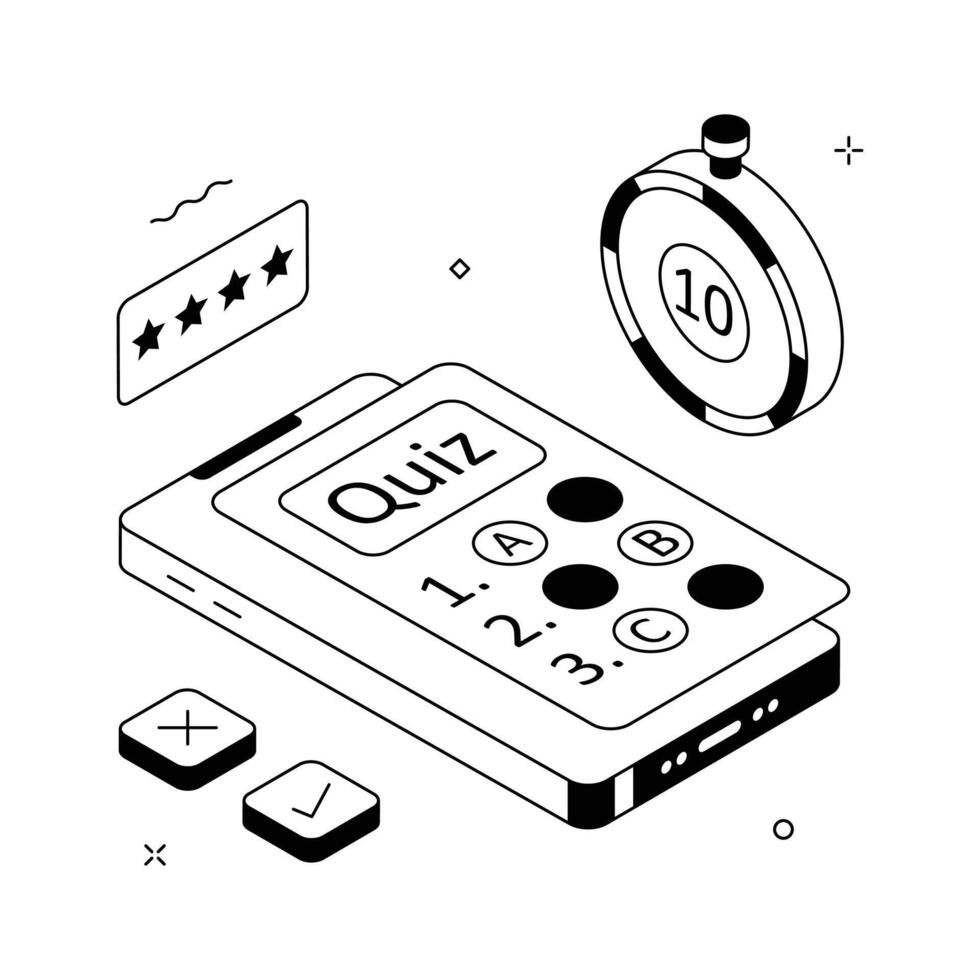 Isometric online quiz illustration representing digital testing and elearning. vector