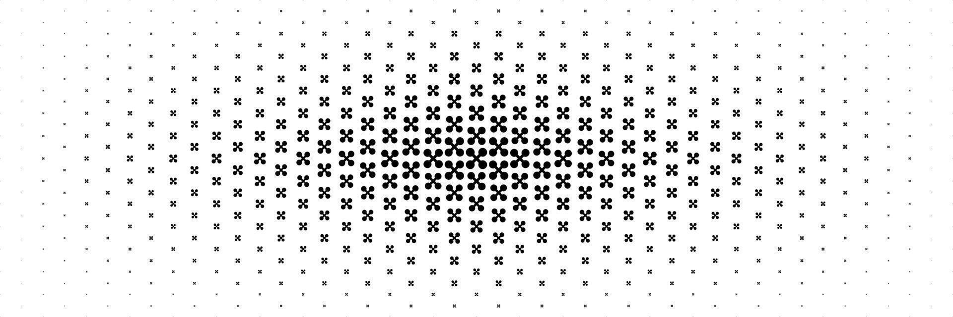 horizontal center halftone of black cross and circle design for pattern and background. vector