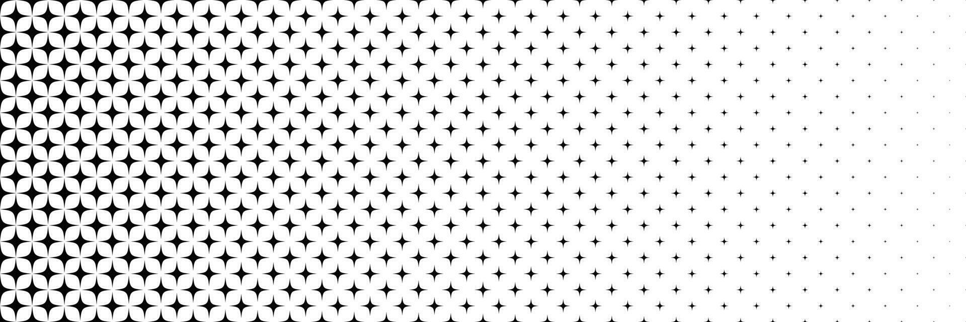 horizontal black halftone of twinkling star design for pattern and background. vector