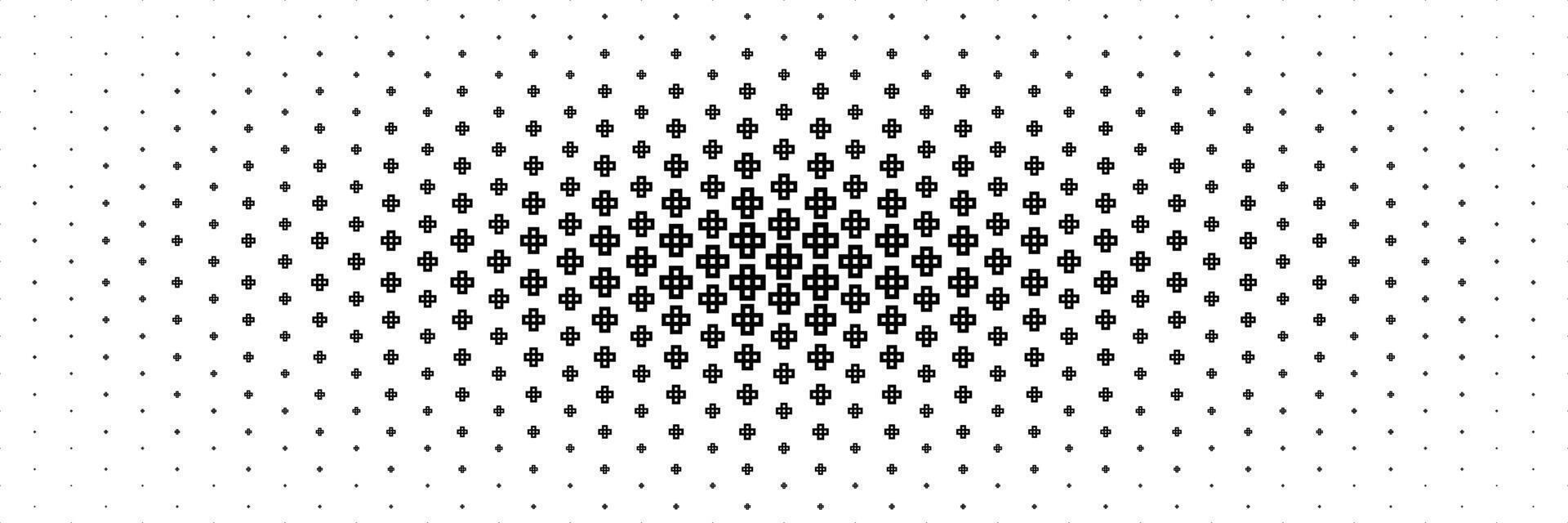 horizontal halftone of black outline cross or plus spread from center background. vector