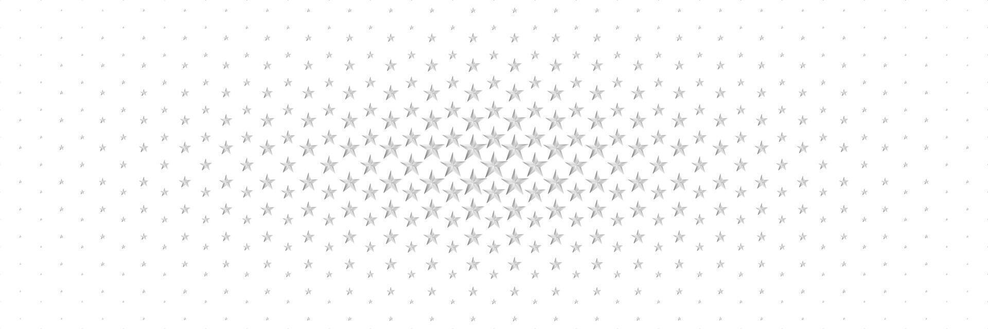horizontal halftone of silver star spreading from center on white design for pattern and background. vector