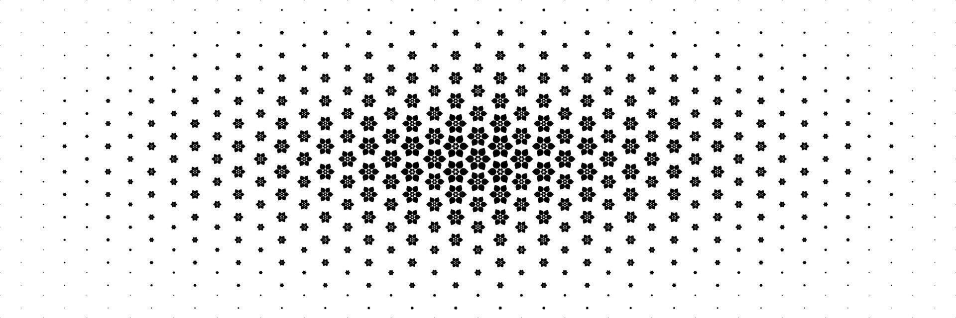 horizontal halftone of modern black symbol spread from center for pattern and background. vector