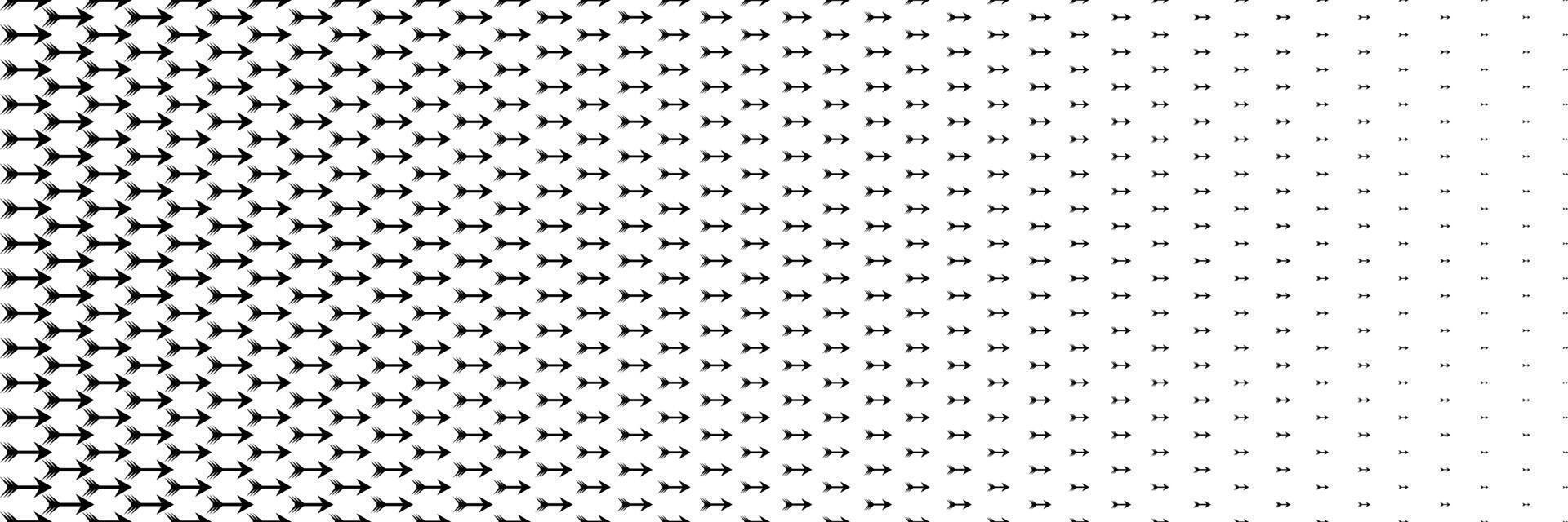 horizontal black halftone of arrow design for pattern and background. vector