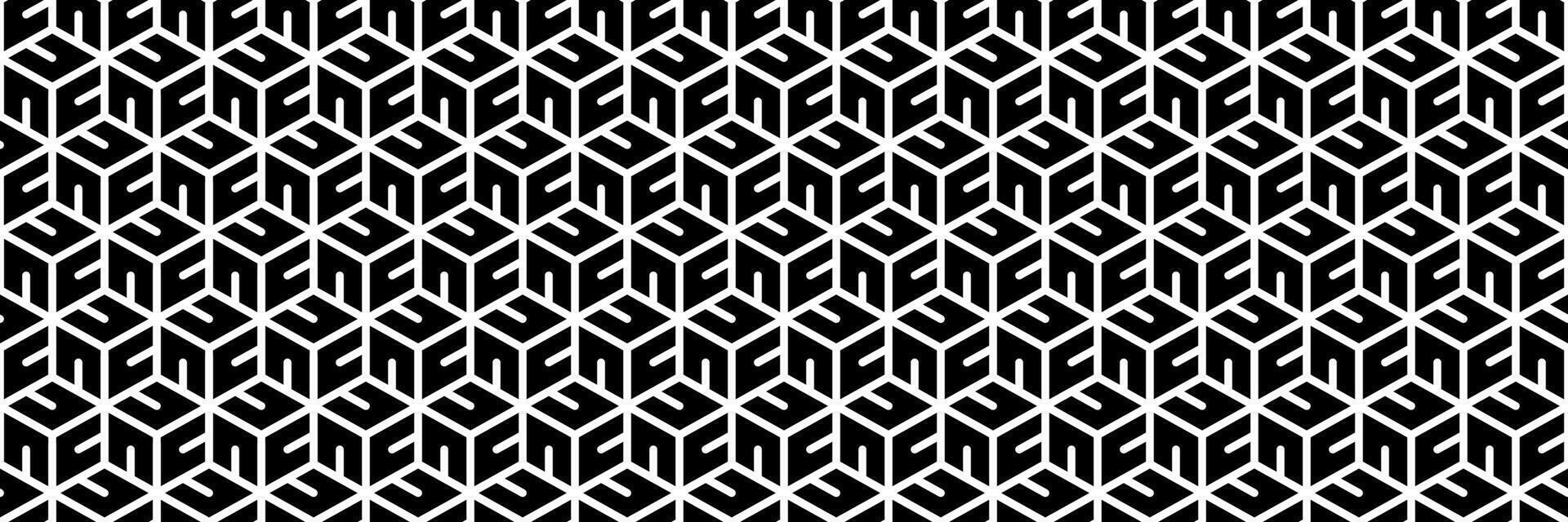 horizontal seamless black and white hyphen in diamond shape and hexagon pattern for background. vector