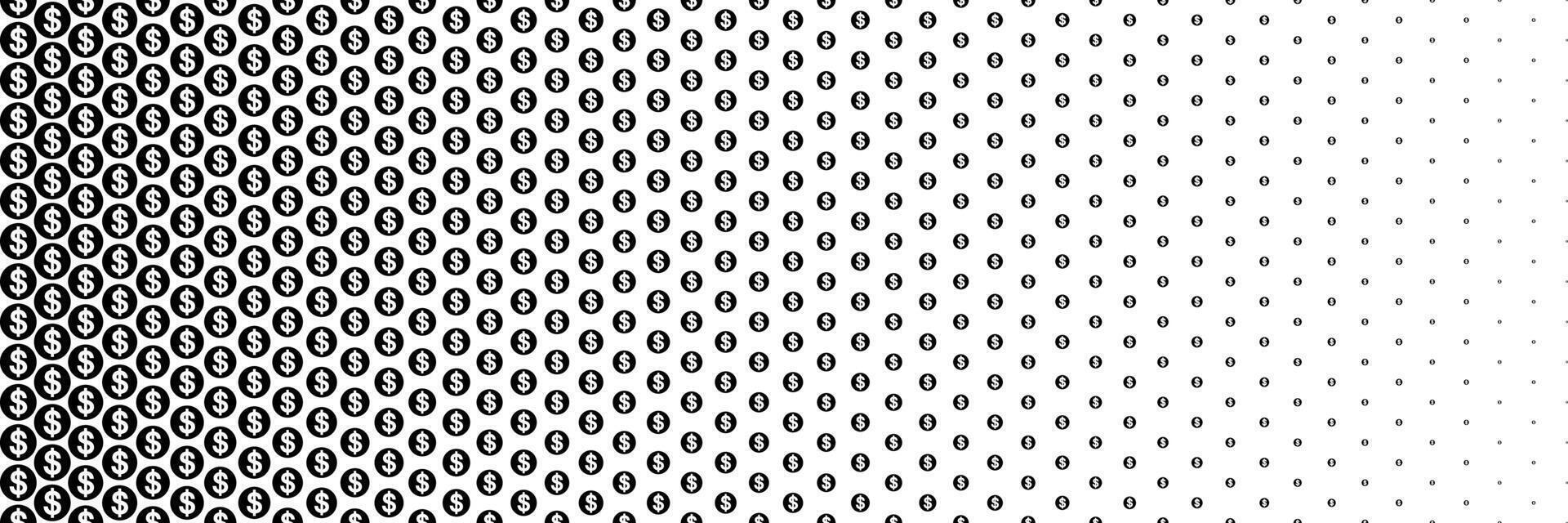 horizontal black halftone of dollar currency sign coin design for pattern and background. vector