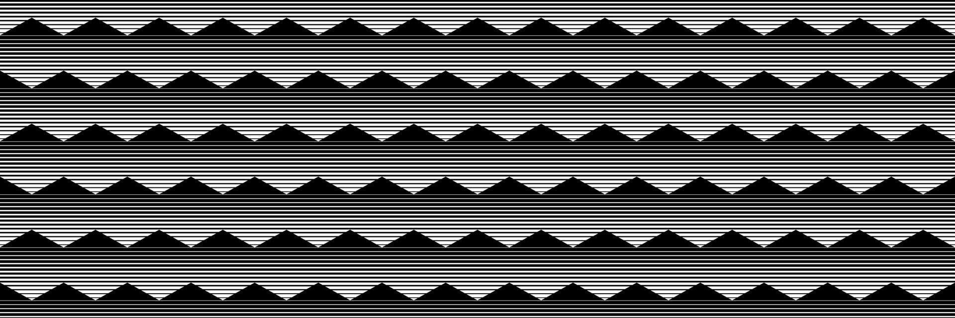 horizontal seamless black lined art triangle and hexagon pattern for design and background. vector