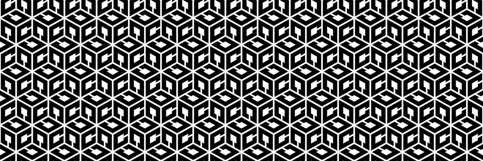 horizontal seamless black and white diamond shape with hexagon pattern for background. vector
