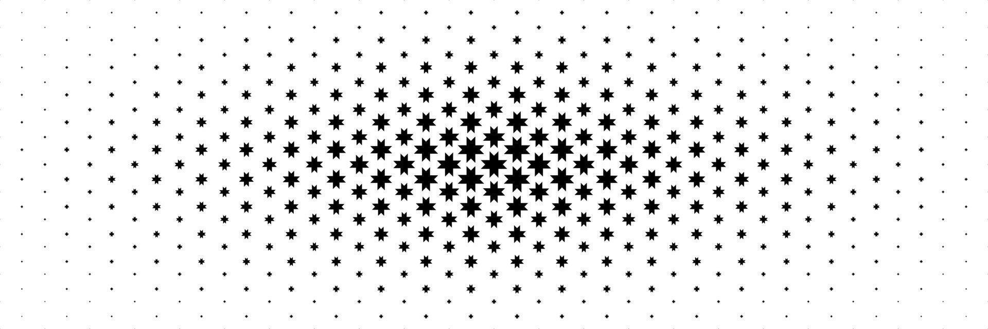 horizontal halftone of black serrated star spread from center design for pattern and background. vector
