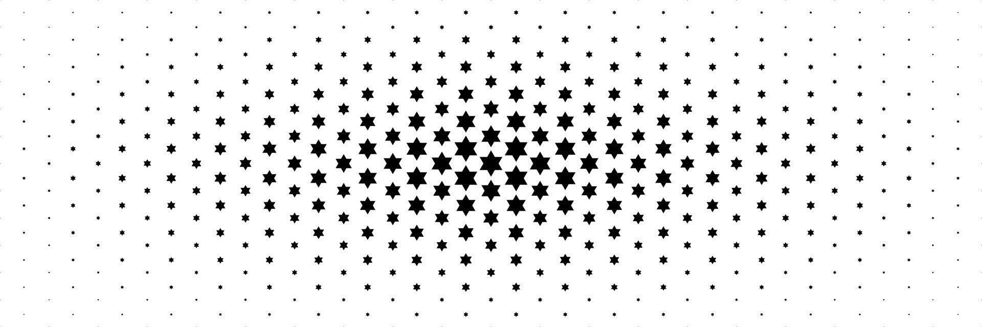 horizontal halftone of black six angles star spread from center for pattern and background. vector
