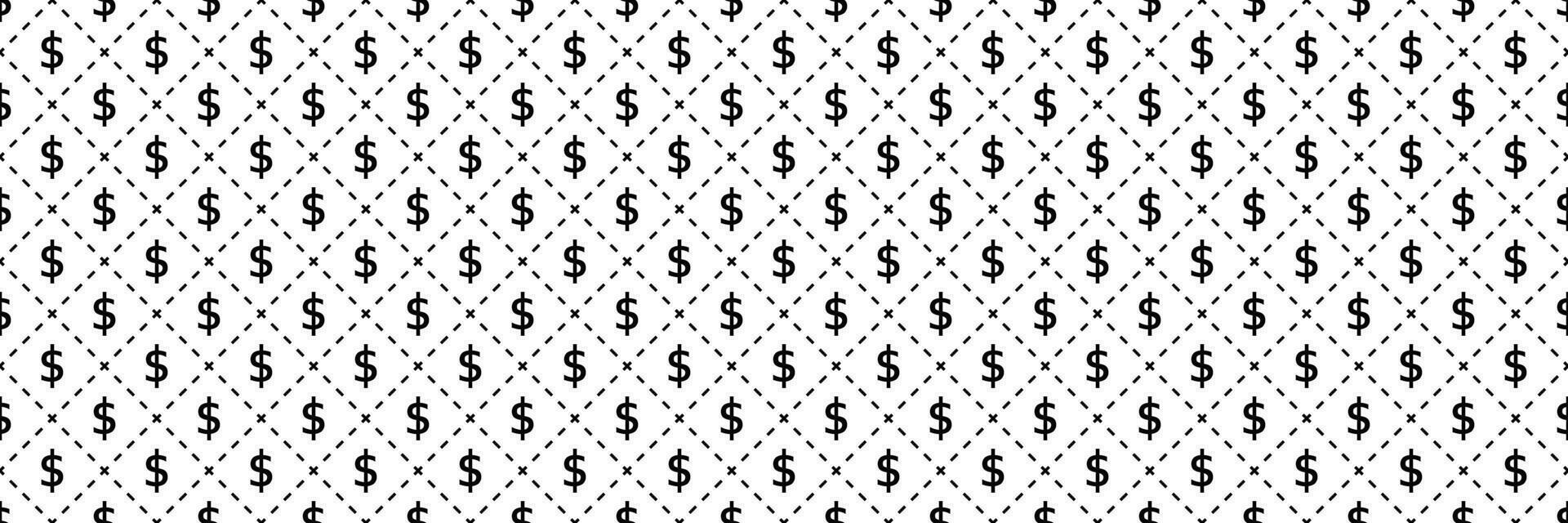 horizontal seamless black dollar symbol in square dashed line pattern for design and background. vector