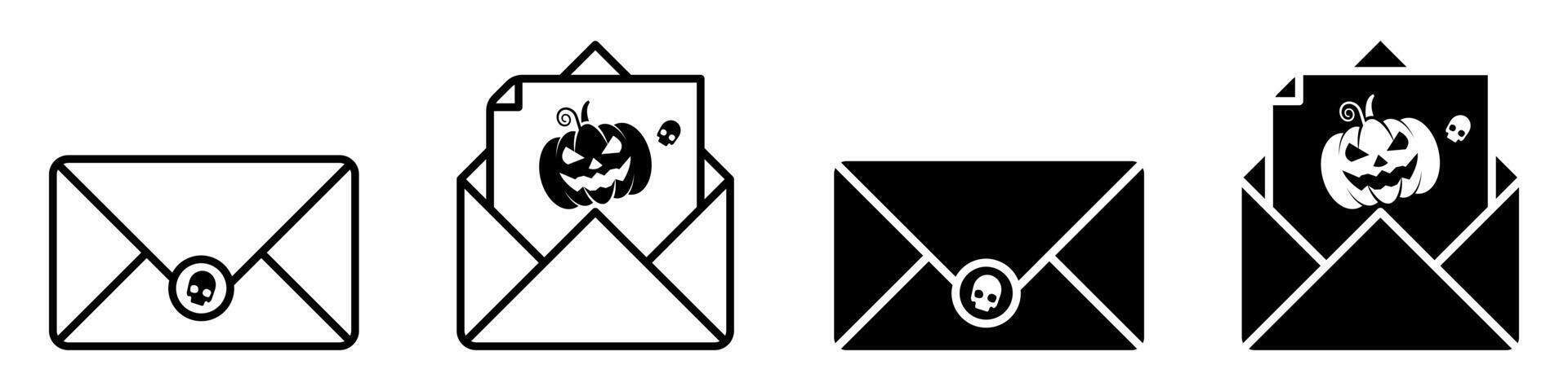 Mail icon set. Simple Outline Halloween Invitation Email Icon With Pumpkin Graphic Element. This graphic is great for halloween themed communication. vector