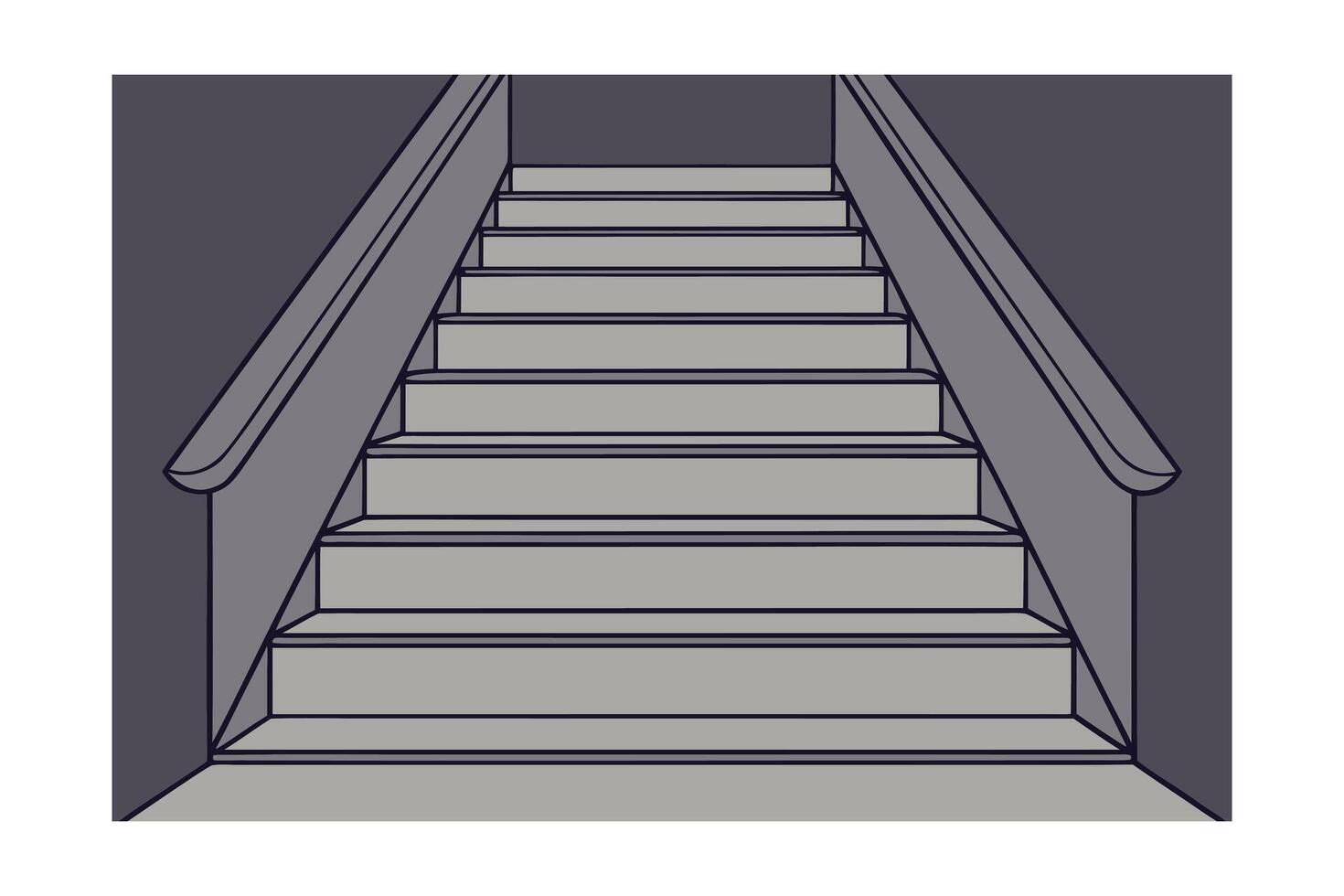 Straight Staircase with Handrails Leading Upwards in a Simple Style vector