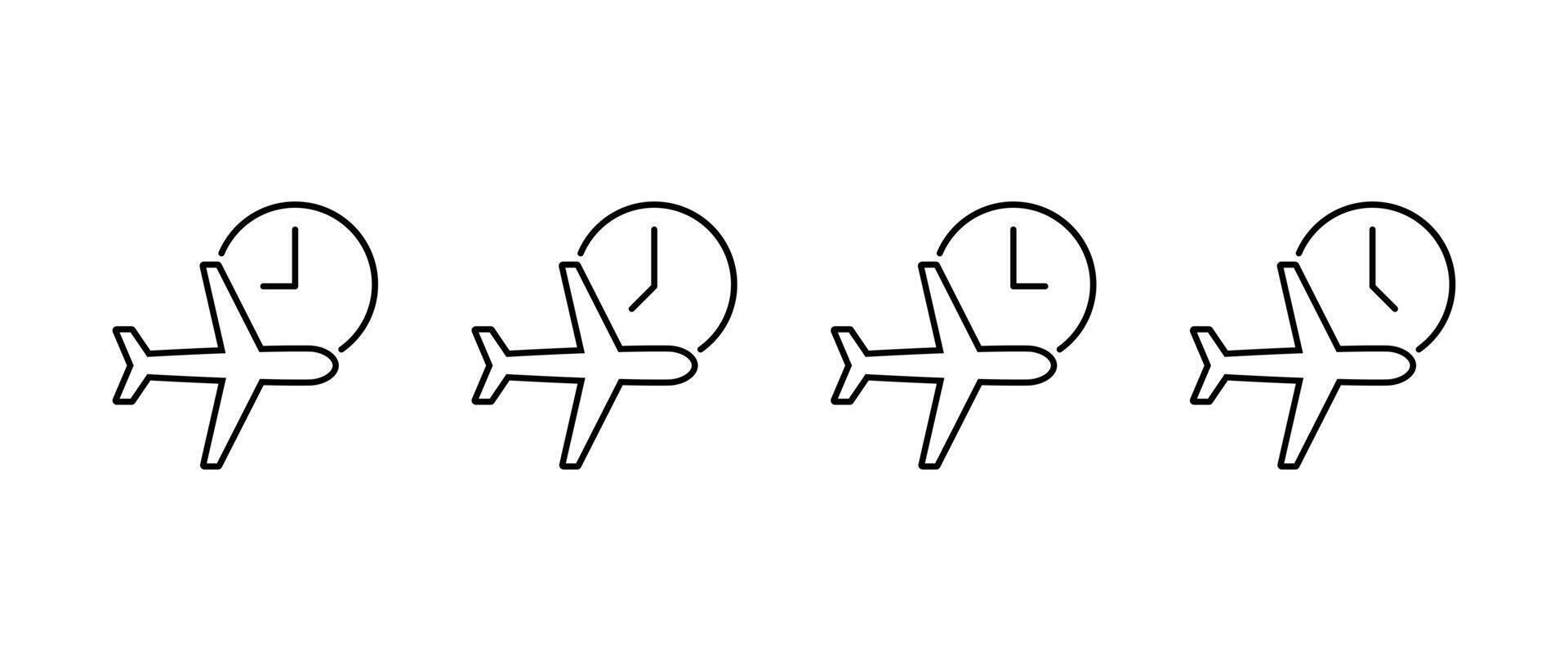 Airplane delay icon in line style. Flight schedule with clock symbol vector