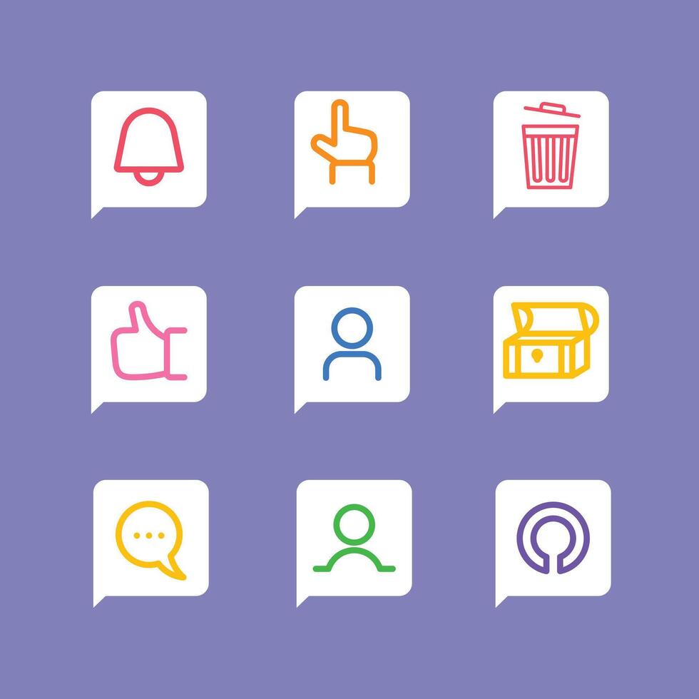 vibrante icono conjunto para web y aplicación diseño notificaciones, comportamiento, y usuario interfaz elementos vector