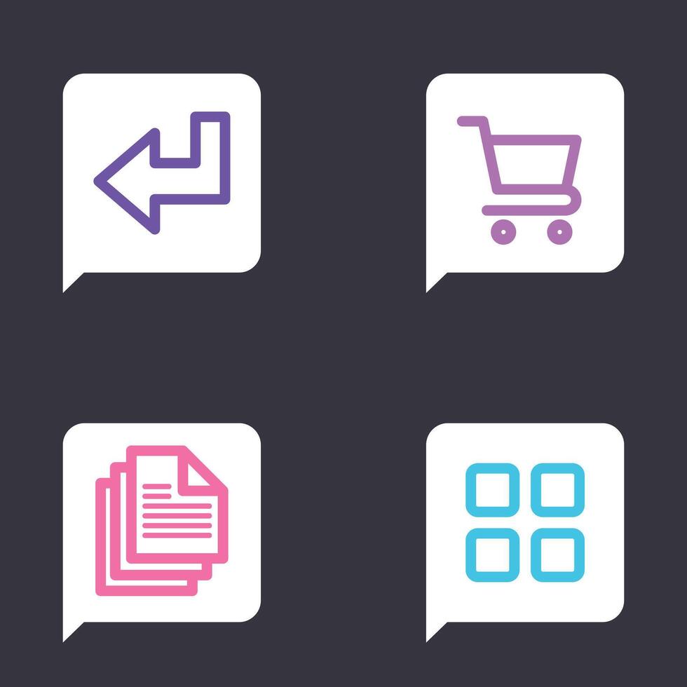 Set of four modern flat design icons for web interface left arrow, shopping cart, document stack, and grid layout vector