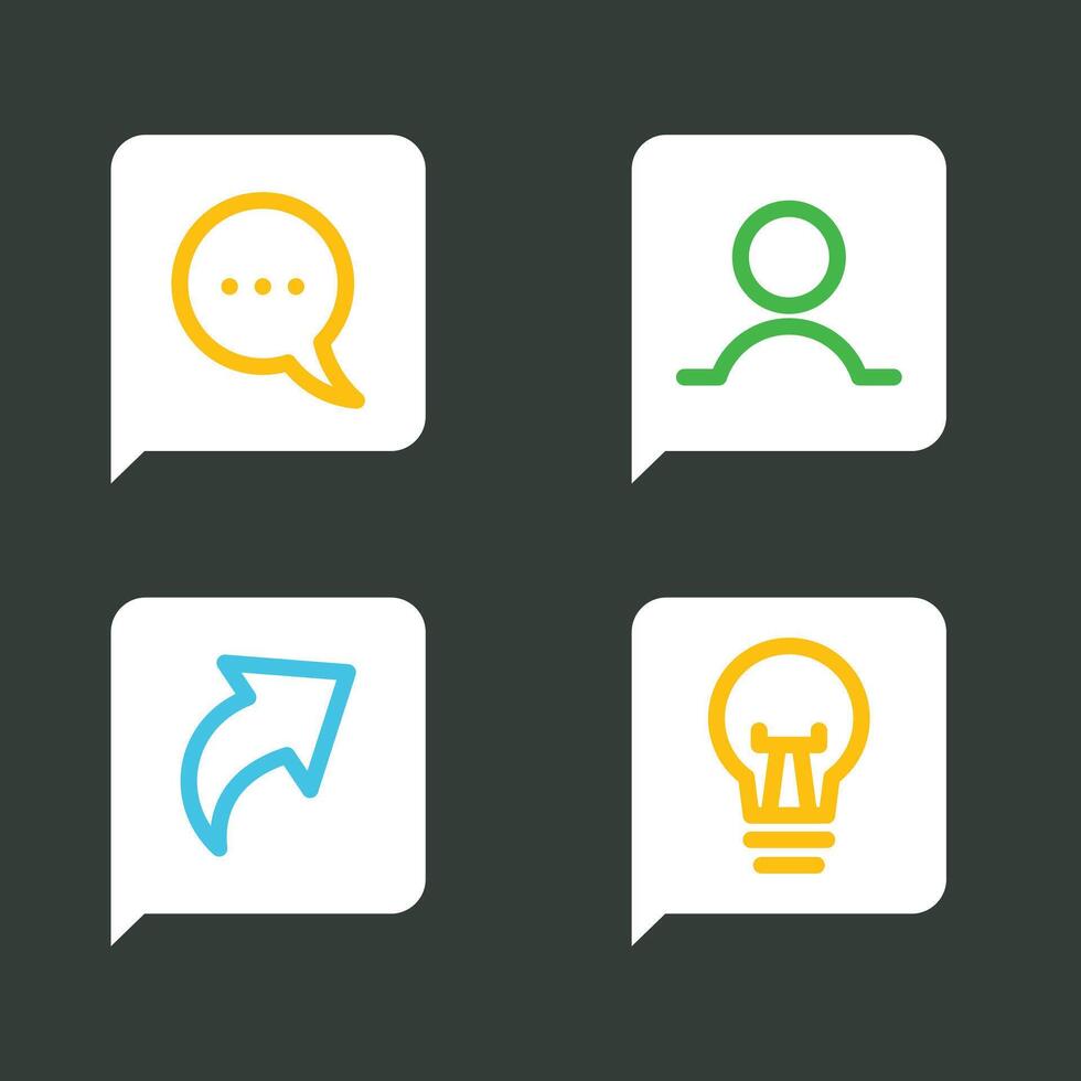 conjunto de moderno plano diseño comunicación íconos para web y móvil aplicación usuario interfaces, incluso charlar, usuario, compartir, y idea símbolos vector