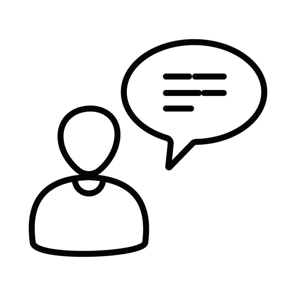 Minimalist User Talking Icon, Simple Person and Speech Bubble Line Art Graphic for Communication, Chat, and Customer Feedback. vector