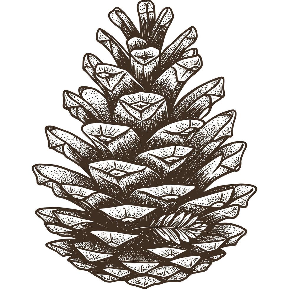 Pinecone Sketch with Feather vector