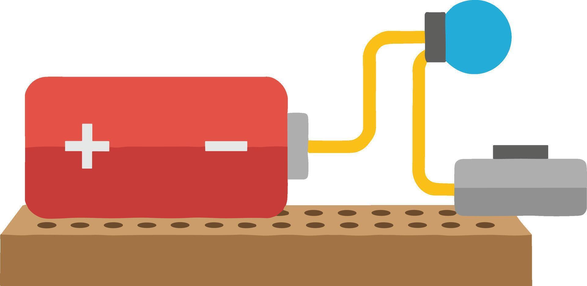 Flat Style Experiment with Battery, Bulb and Switch on Breadboard Icon vector