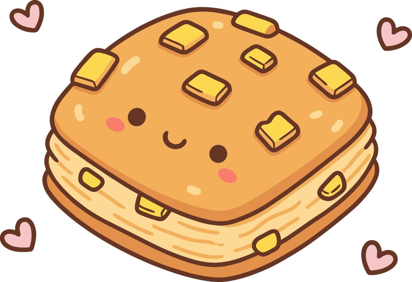 Cute Handdrawn Pancake Stack Topped with Butter with Happy Face vector