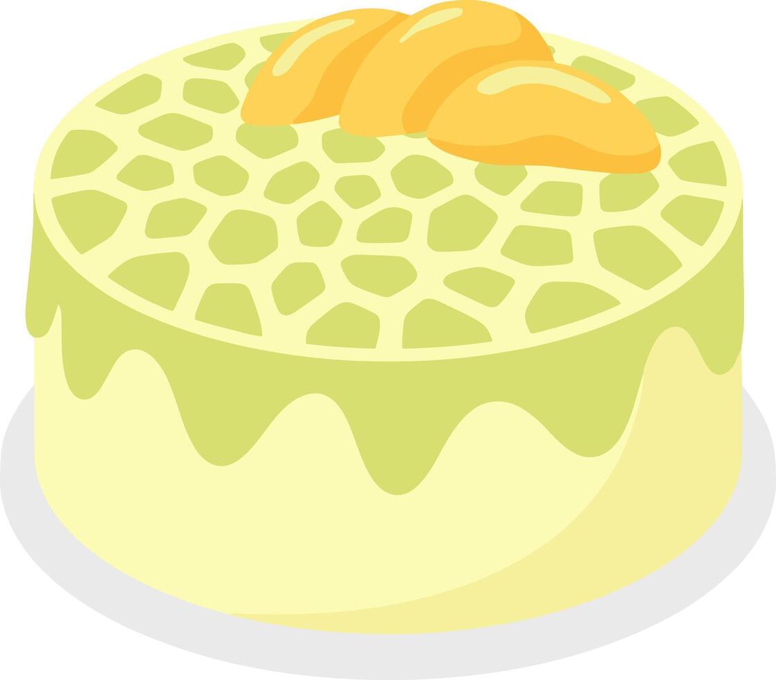 Flat Style Delicious Matcha Layer Cake Illustration with Mango Topping vector