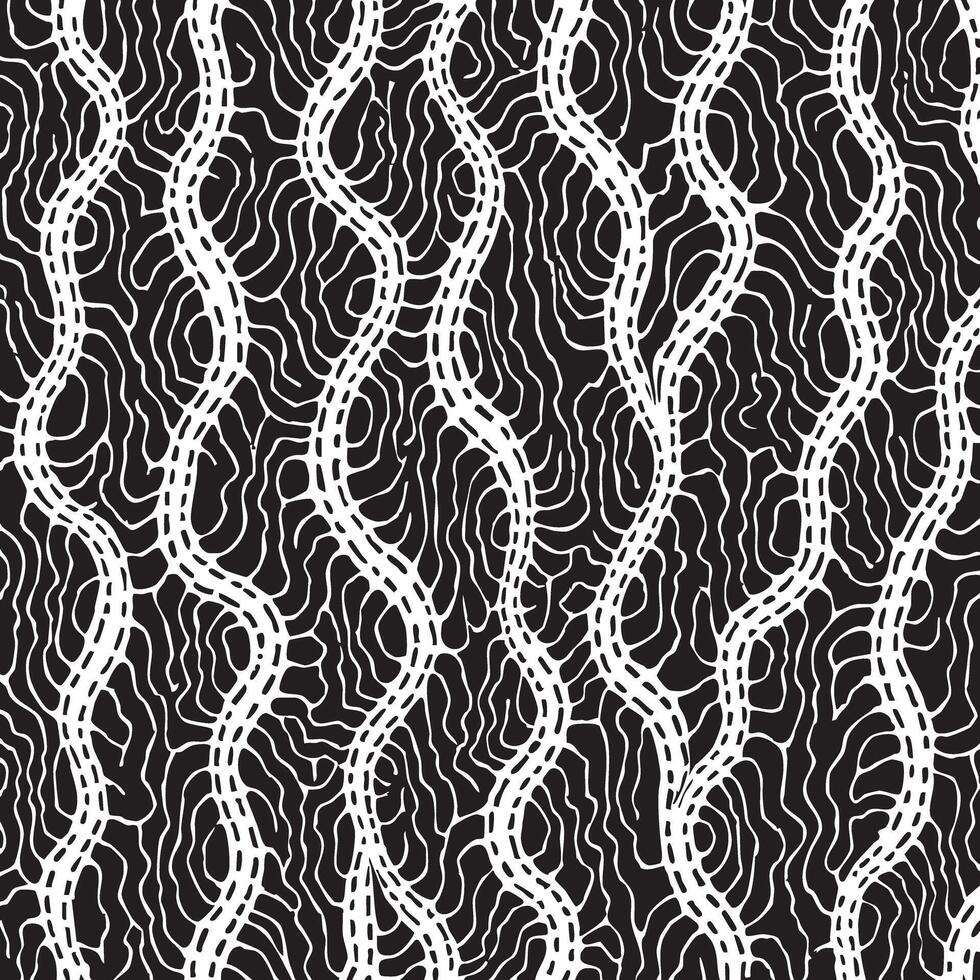 Black and White Abstract Wavy Line Pattern with Dashed Lines wavy lines vector